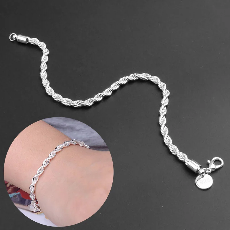

Punk Design Twist Sterling Bracelets Bangles For Women Fine Jewelry Pulseras Mujer Moda Bride Charm Chain Female Elegant Simple