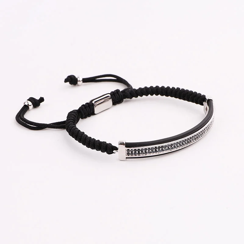 Мужской браслет с микро фианитами ручной работы плетеный макраме мужские