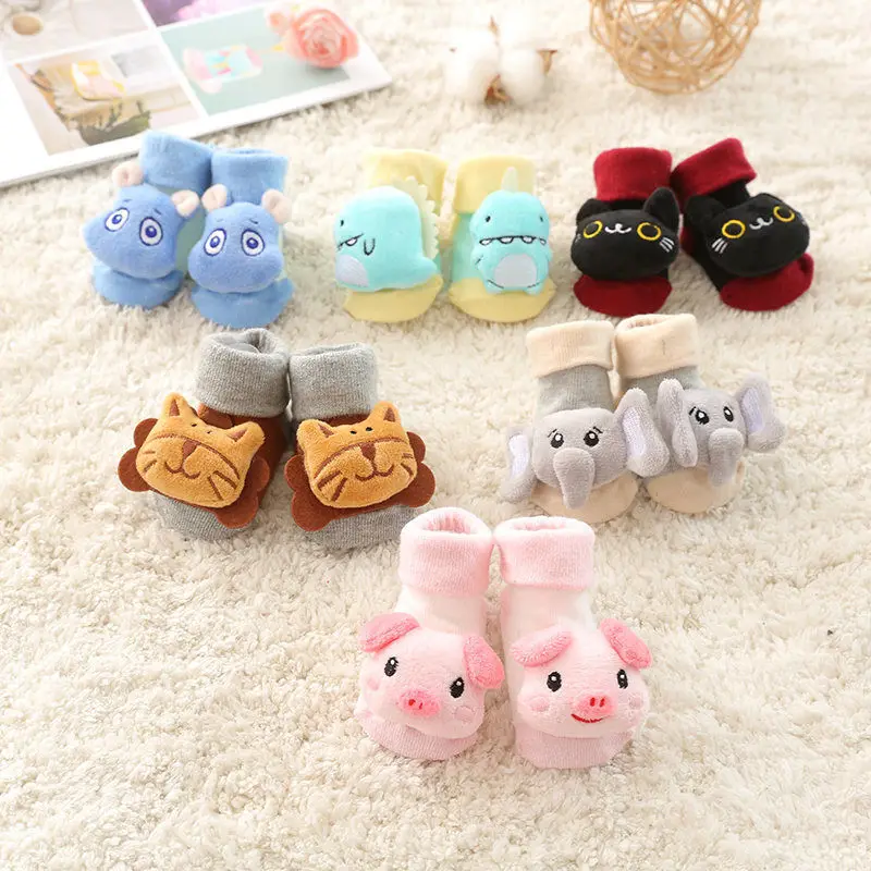 

1Pair Cute Anti-Slip Floor Socks Soft Cotton Baby Winter Warm Bell Socks Infants Boots Cartoon Animal Newborn Rattle Doll Socks