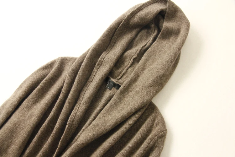 Aliaga New Arrival Pure Cashmere Cardigan Women Autumn Winter Hooded Sweater Coat With Pocket