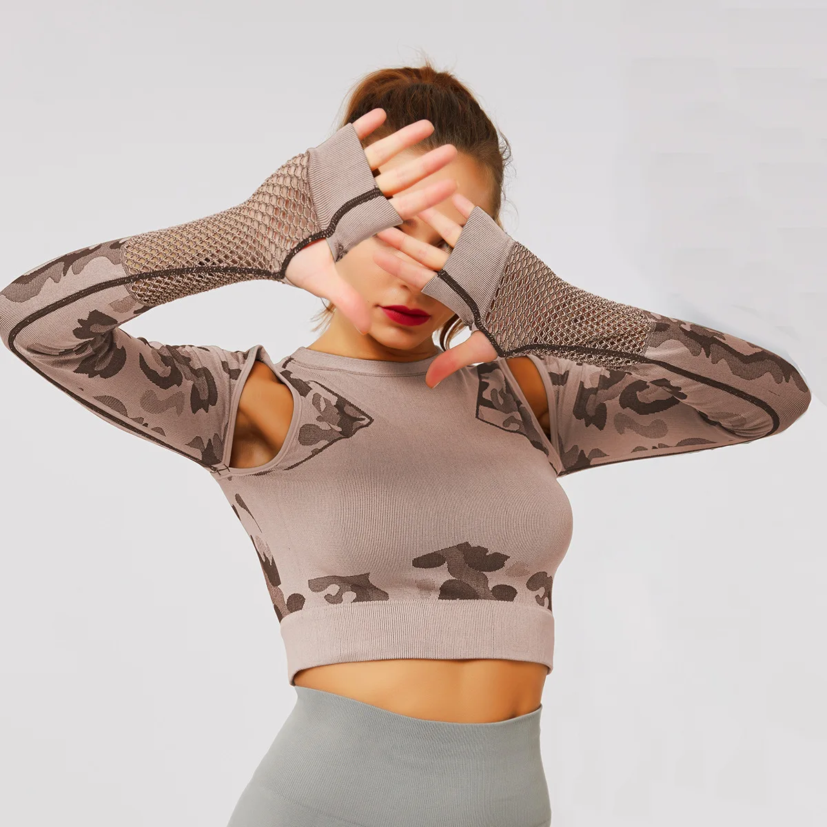 Camo Yoga спортивный короткий топ спортивная футболка с длинным рукавом Топы для тренировок для женщин бесшовная футболка для спортзала женские фитнес-футболки спортивная одежда