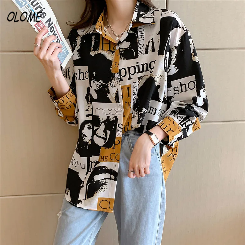 Korean Letter Print Women's Blouses 2022 Spring Autumn Long Sleeve Loose Chiffon Shirts Tops Blusas Mujer Female Clothing fashion casual oversized women blouses 2020 autumn chiffon long sleeve loose tops shirts blusas mujer
