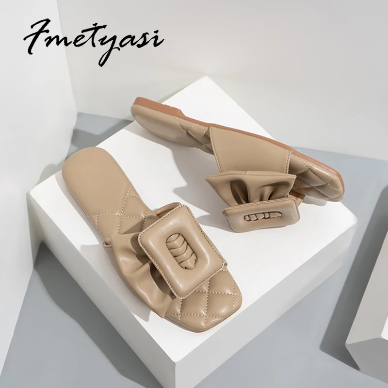 Women Flats Slippers Sexy Butterfly-knot Buckle Decoration Female Slides Fashion Comfortable Outdoor Sandal Plus Size 42