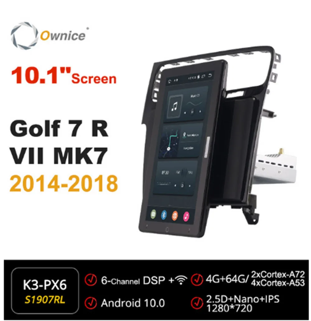 online 1280*720 Ownice Android 10.0 Rádio Do Carro Forvolkswagen Golf 7 R Vii Mk7 2014-2018 Auto Gps MultimÃdia 10.1 Polegada Rotatable