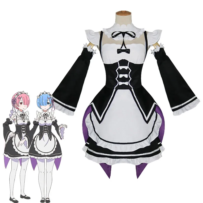 Костюм для косплея Re:Zero Rem юбка горничной и парик |