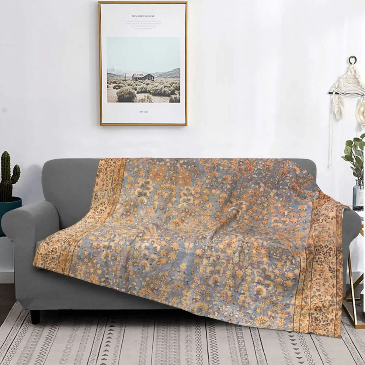 

Alfombra con estampado de Kirman persa antigua, para cama colcha, alfombra a cuadros, toalla, manta de playa, Sudadera con capuc