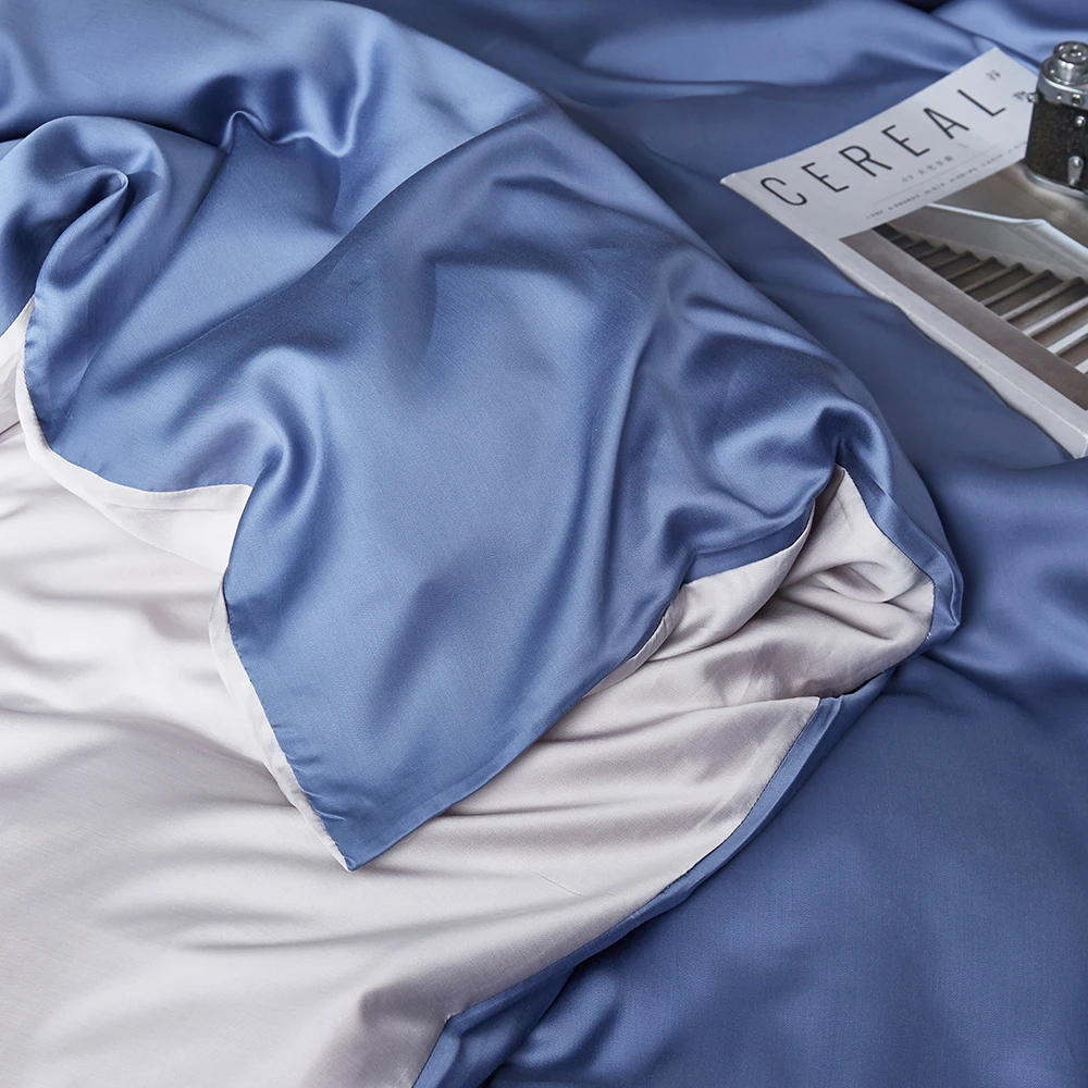 

Lofuka Super Soft Blue 100% Silk Bedding Set Deep Sleep Beauty Duvet Cover Flat Sheet Pillowcase Double Queen King Bed Set