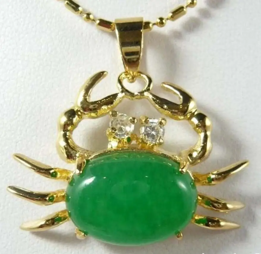 

Free shipping 13*18mm green jade crab pendant