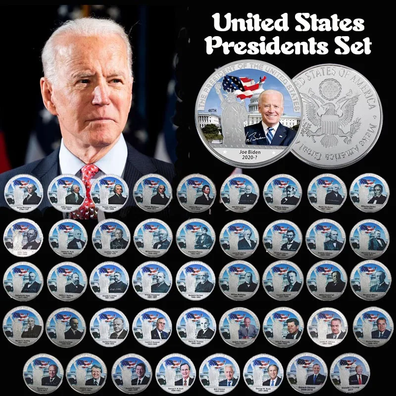 All US Presidents Silver Plated Commermorative Coin Sets In Album US Challenge Coin Trump Biden Souvenir Coin Collectible Gifts