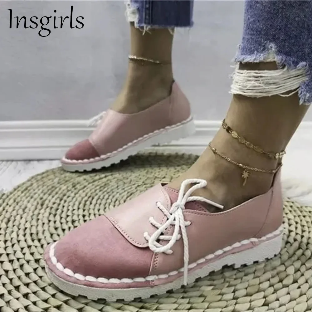 

Лоферы женские из искусственной кожи, удобные винтажные, на шнуровке, Повседневная Уличная обувь, плоская подошва, смешанные цвета, на весну