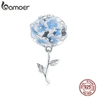 Bamoer 3D синий цветок из стерлингового серебра 925 пробы, подвески с подвеской, подходит для оригинального браслета, ювелирное изделие BSC392