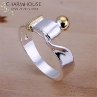 charmhouse pure 925 silver rings for women gold color bead engagement ring size 8 wedding band fashion jewelry bague anillo