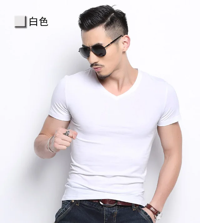 

Summer Wear Pure White Men's Round Neck T Shirt Solid Color Short Sleeve Tide The Fat Large Size Rendering Unlined Shirts