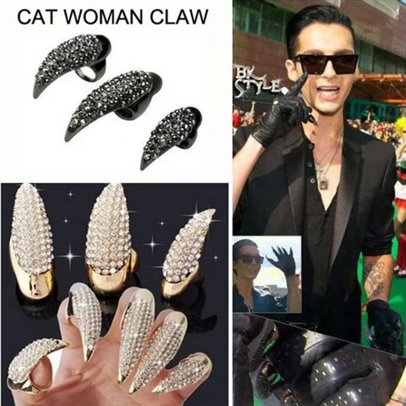 

Vintage Eagle Claw Rings for Men Full of Rhinestones Shiny Ring Exaggeration Punk Rock Hip-hop Jewelry Accessories Man's Gift