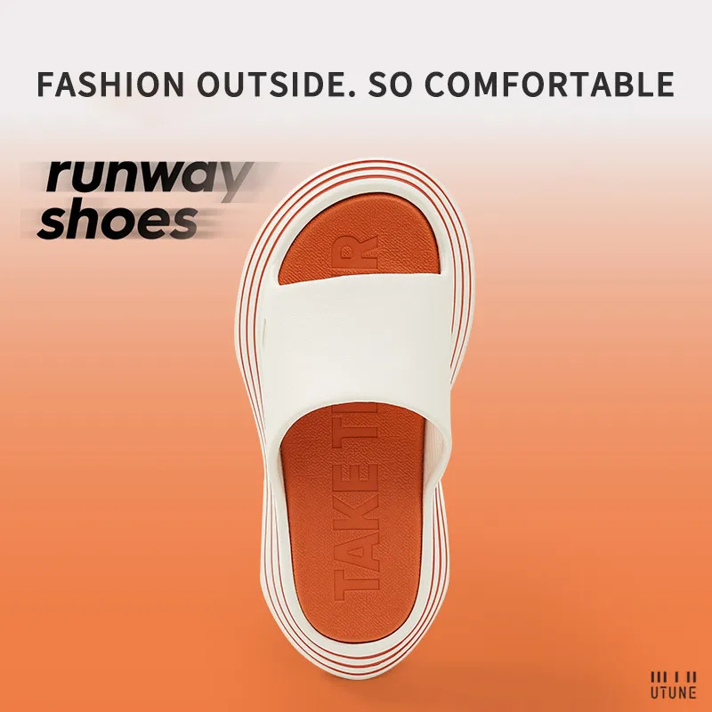 UTUNE Runway Slippers Women Summer Shoes Outside EVA Outdoor Slides Men Soft Thick Sole Non-slip Beach Pool Sandals Indoor Bath
