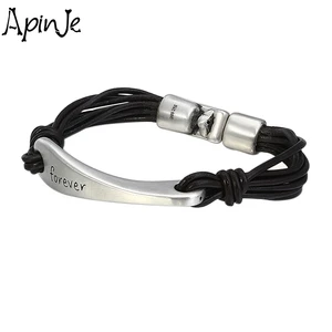 Apinje 990 Fine Silver Signet Leather Bracelet Black Fashion Braided Retro Girl Bracelet Women Jewelry