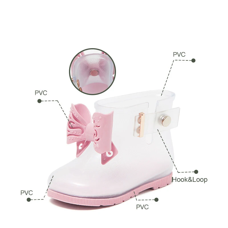 Детские резиновые сапоги для девочек водонепроницаемые из ПВХ с бантом