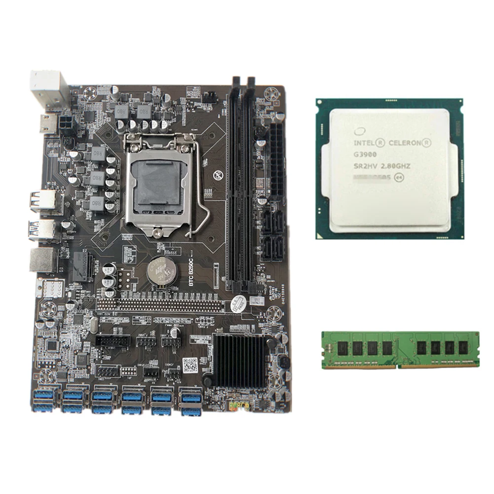 B250C BTC 12x USB3.0 к Pcie 16X материнская плата для майнинга ПК G3900 ЦП процессор DDR4 2133 4G