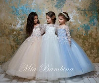 2020 ball gown flower girl dresses for wedding lace 3d floral appliques kids pageant dress first holy communion gowns