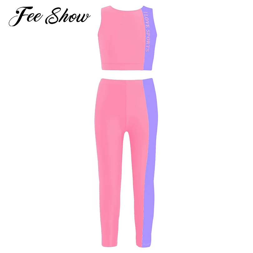 

Children Casual Outfits Tracksuits Running Sets Yoga Sports Wear Sleeveless Sport Vest Tops and Pants Set Kids Girls Sportswear
