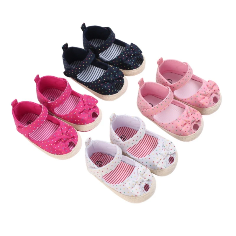 

Сандалии для маленьких девочек 0-18 месяцев, летняя милая мягкая нескользящая подошва, обувь для первых шагов, с бантом, тканевые босоножки