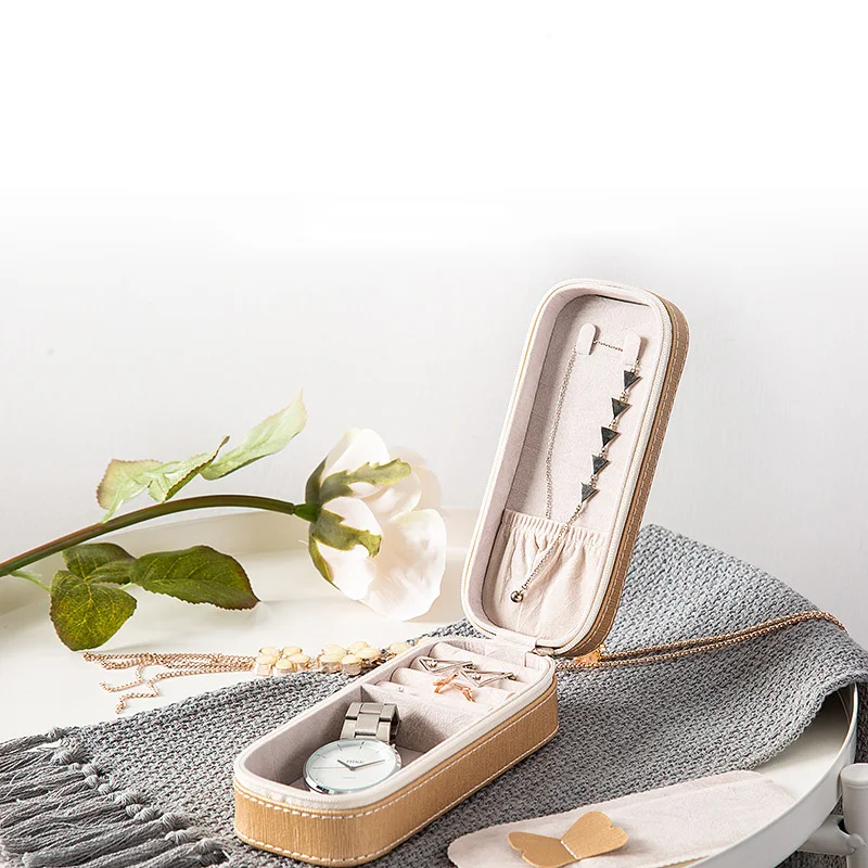 

Protable Travel Jewelry Storage Box Multi-function Storage Earring Necklace Simple Girl Plate Leather Organizer Case