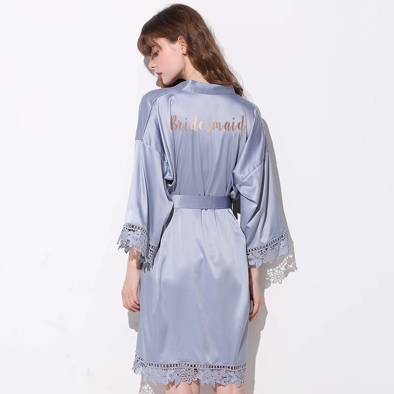 Matt Satin Bride Bridesmaid Robe Lace robe Bridal Robes Wedding Party Gift Gown Bathrobe Women Sleepwear