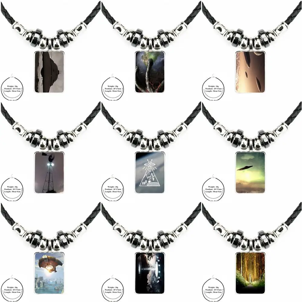 EJ глазурь для унисекс НЛО натуральная мода женский черный кожаный кулон бисер