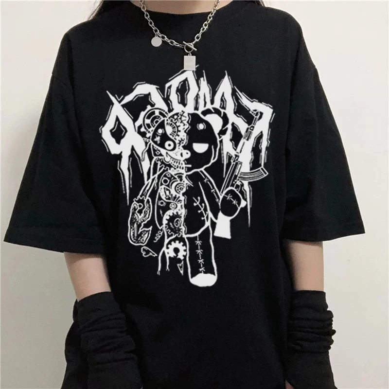 

Summer Short Sleeve Women T-Shirt Print Kawaii Korean Style Dropshipping Tops Tee Y2K Plus Size Cotton Black Punk Gothic Clothes