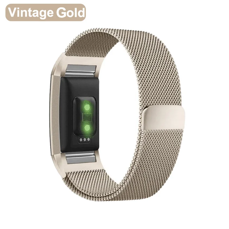 XShum металлический ремешок из нержавеющей стали для браслета Fitbit charge 2 Миланская петля Магнитный Fitbit charge 3 ремешок умный Браслет для наручного ремешка - Цвет: Vintage Gold