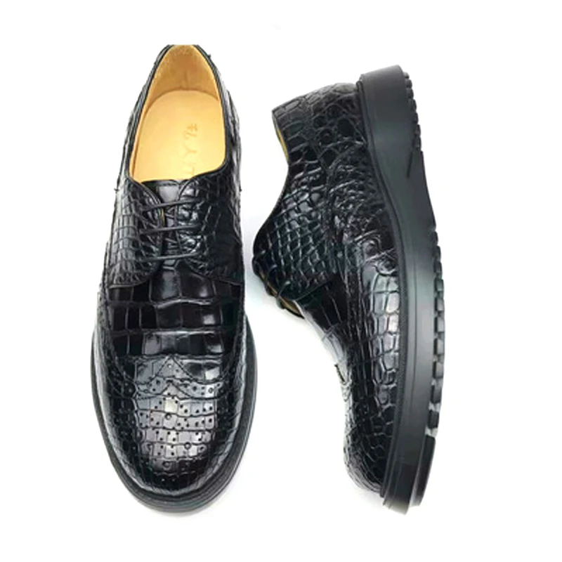 

chue new arrival crocodile shoes male shoes carving rubber sole Round head fashion leisure Men crocodile leather shoes