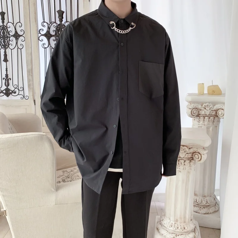 Новинка весна-осень 2020 Однотонная рубашка с длинным рукавом для пар Ins модная