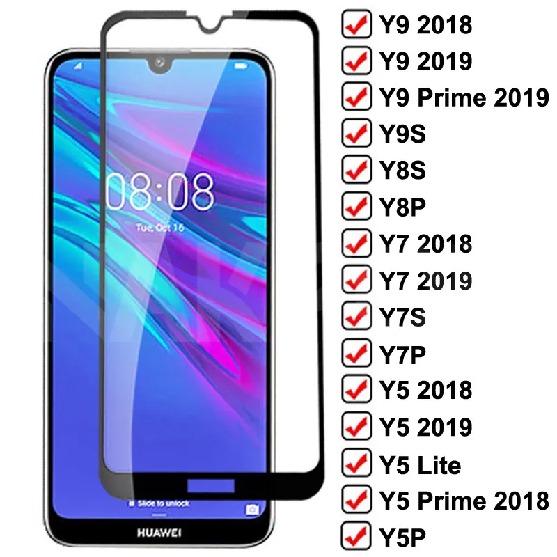 9D закаленное стекло для Huawei Y9 Y7 Y5 Prime 2018 2019 защитное Lite Y5P Y7S Y7P Y8S Y8P Y9S Защитная