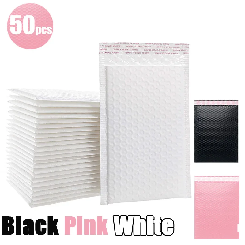 50pcs Self Seal Shipping Padded Envelopes Poly Bubble Mailers Packaging Bags Matte White Black Pink Mailing Envelopes Bubble