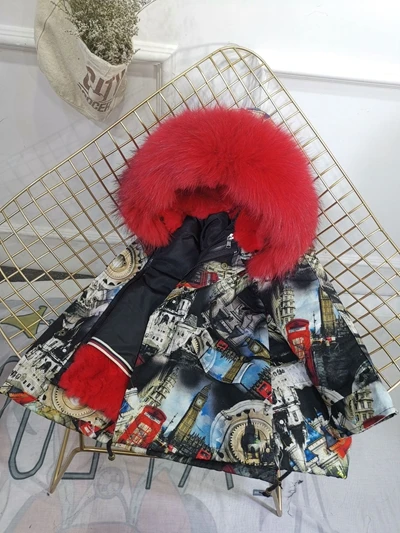 Gear Red Зимняя меховая куртка для девочек; сезон осень-зима; детская верхняя одежда; пальто из натурального кроличьего меха; толстые теплые парки для маленьких мальчиков; TZ330 - Цвет: Gear Red