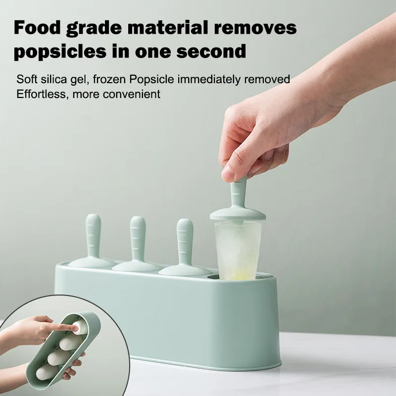 

Home Ice Cream Mold Popsicle DIY Tool Silicone 4-hole Ice Mold Children Dessert Ice Cream Mold Kitchen Tools DIY Ice Cream