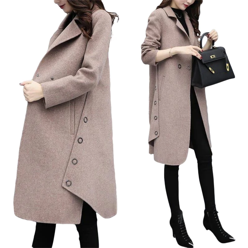 

2021 New Autumn Winter Coat Women High Quality Wool Blend Cardigan Jacket Coat Oversize Long Trench Coat Outwear Wool Coat Women