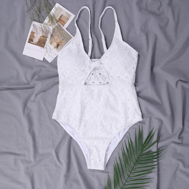 

White One Piece Swimsuit Women Swim Hollow Out Sexy Backless with Chest Pad Beach Bathing Suit Tight See Through Swimwear