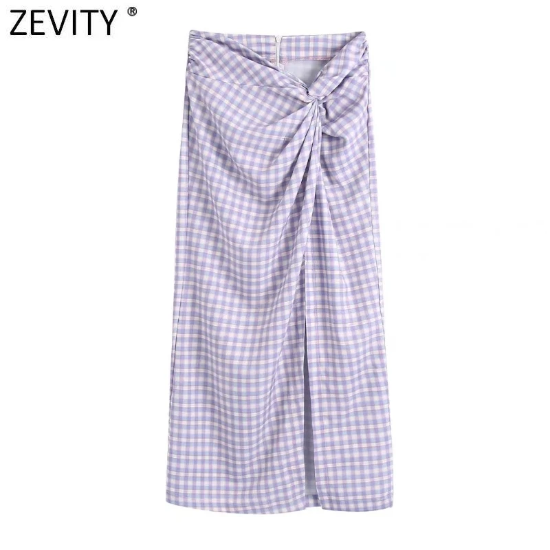 

Zevity Женская модная клетчатая юбка с разрезом, трапециевидная юбка, Женская юбка на молнии сзади, летние миди платья QUN962