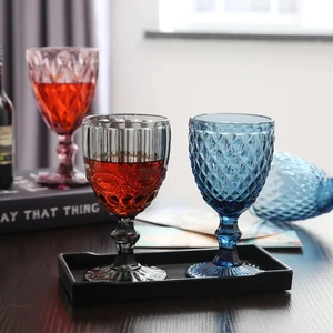 Relief Wine Glasses Drinking Cup Wedding Banquet Wine Glass Retro Diamond Champagne Juice Glass Beverage Goblet 240ml Glass Cup