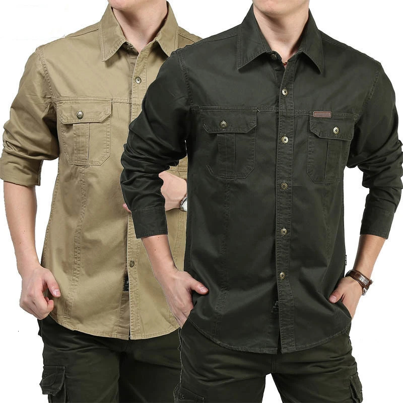 Мужская тактическая рубашка из чистого хлопка с длинным рукавом | Спорт и