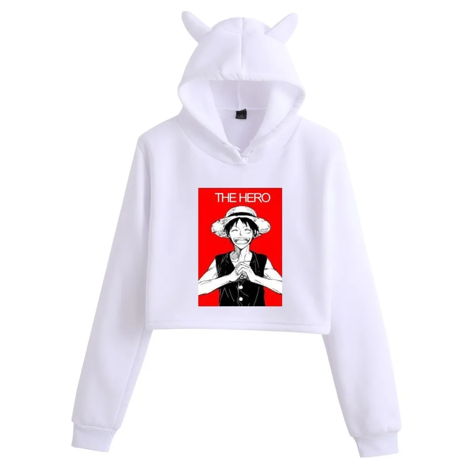 

2021 New Cartoon Anime One Piece Print Hoodie Popular Cat Ears Women's Loose Hoodies Long Sleeve Casual Harajuku Sweatshirts