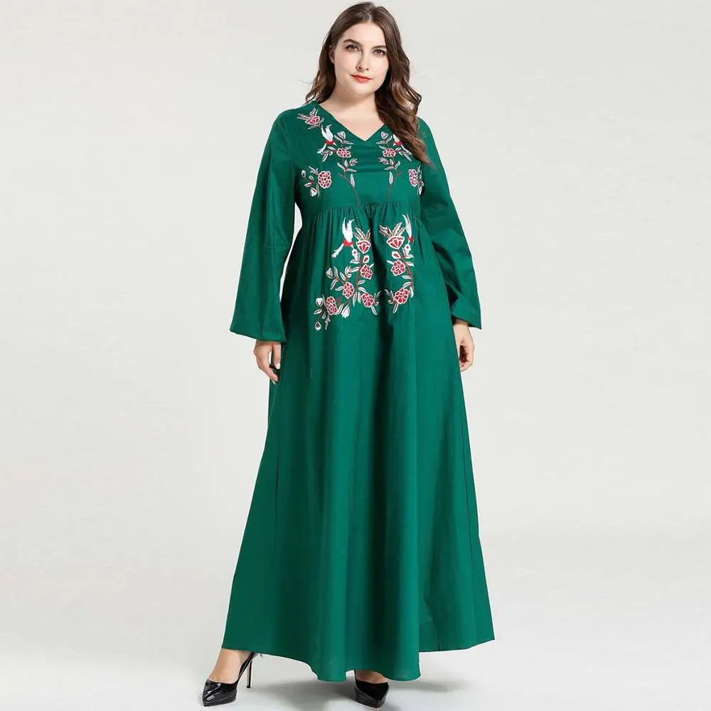 Женское длинное платье из хлопка с длинным рукавом v образным вырезом и цветочной