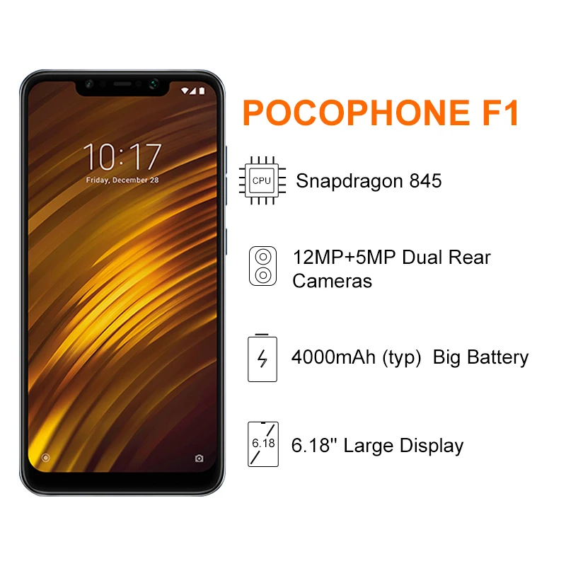 Xiaomi POCOPHONE F1 смартфон с 5 5-дюймовым дисплеем ОЗУ 6 ГБ ПЗУ 128 845 МП 4000 мАч | Мобильные
