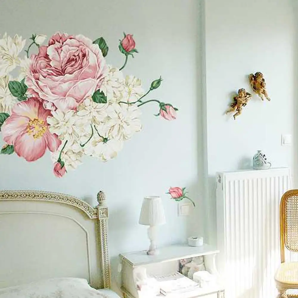 Домашний декор пионы розы цветы настенные Стикеры художественные наклейки для