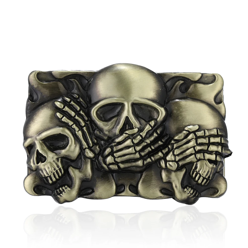 

KDG western cowboy zinc alloy men's rock punk three skull belt buckle