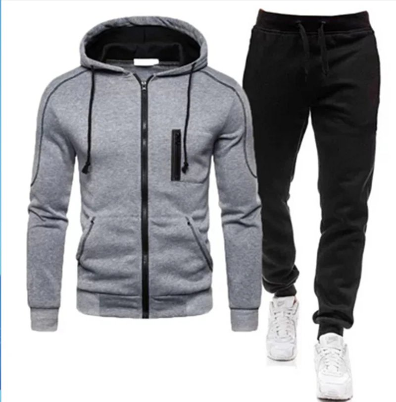 

New fashion men's raglan sleeve sports pullover cotton stitching men's sportswear hoodie two-piece + pants sweatshirt autumn and