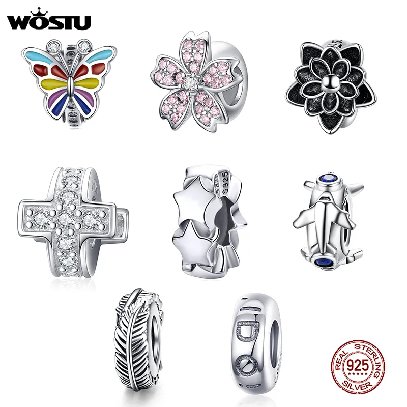 WOSTU настоящая 925 пробы Серебряная Силиконовая пробка многоцветная эмалированная прокладка Шарм Подходит браслет браслеты Изготовление ювелирных изделий