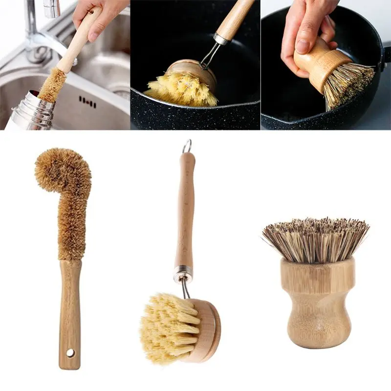 

Plant Based Cleaning Brush Set,Bamboo Kitchen Scrub Brush Set of 4 Clean Tablewa 652A
