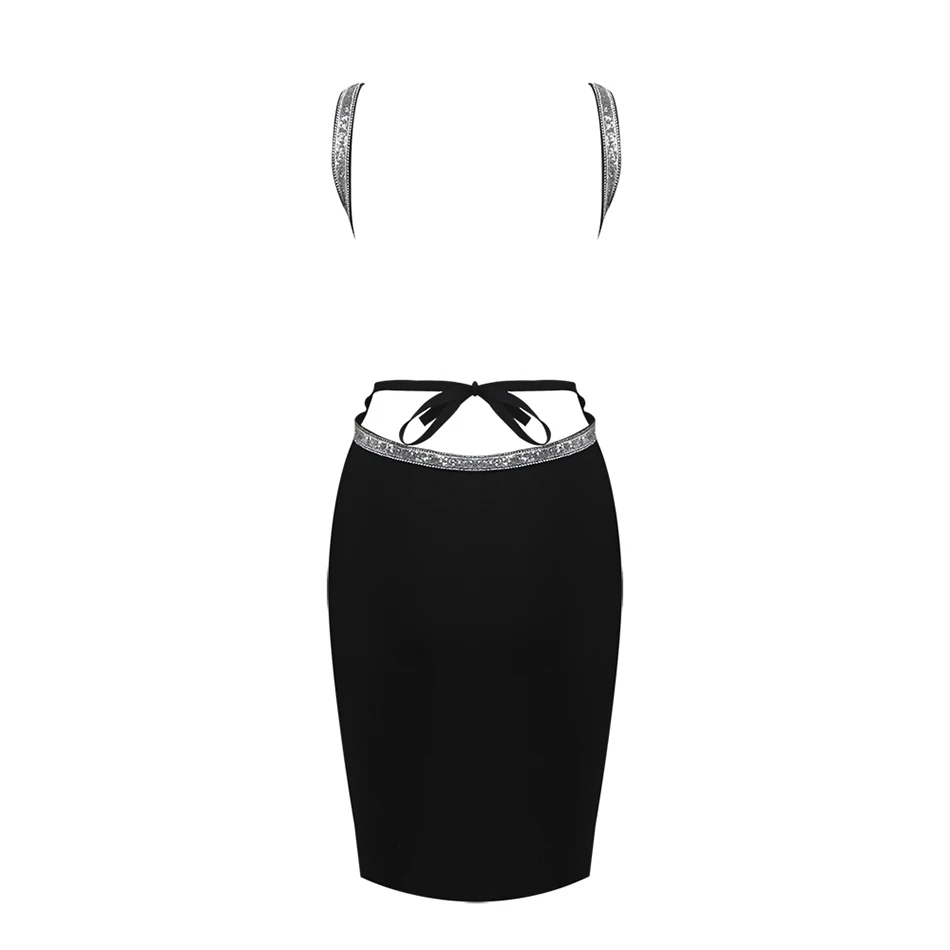 

2021 Summer New Women's Mini Bandage Dress Black Sequined Halter Vestidos Sleeveless Sexy Elegant Mini Club Party Dress